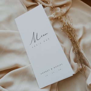 Modello di menu per matrimonio elegante, menu piegato, menu per cibo e bevande per ricevimenti, menu per cocktail, menu per bar e cocktail esclusivi - Audrey