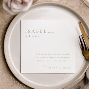 Plantilla de tarjeta de lugar de boda minimalista, plantilla de tarjeta de lugar de boda cuadrada dorada moderna, plantilla de tarjeta de lugar de agradecimiento, descarga instantánea - Sienna