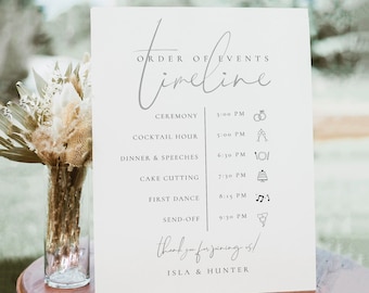 Elegant Timeline Sign Template, Wedding Order of Events Sign Template, Modern Order of Events Sign, Wedding Itinerary Template - Isla