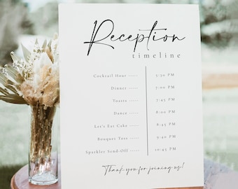 Wedding Timeline Sign Template, Reception Timeline Sign and Card Set, Order of Events, Modern Wedding Timeline Sign and Card Duo - Celine