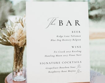 Modern Elegant Bar Sign Template, Elegant Wedding Bar Sign, Wedding Drinks Sign Template, Bar Template, Printable Bar Menu Sign - Audrey
