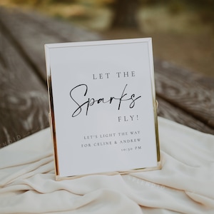 Modern Elegant Wedding Sparkler Send Off Sign Template, Let The Sparks Fly Wedding Send Off Sign Template in Multiple Sizes - Celine