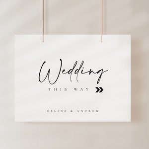 Wedding Direction Sign Template, Ceremony Reception Sign, Wedding This Way Sign Set, Ceremony Arrow Sign, Editable Templates Celine image 1