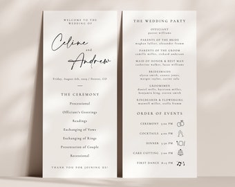 Timeline Wedding Program Template, Ceremony Program Card, Wedding Timeline Program, Church Order of Service, Wedding Agenda - Celine