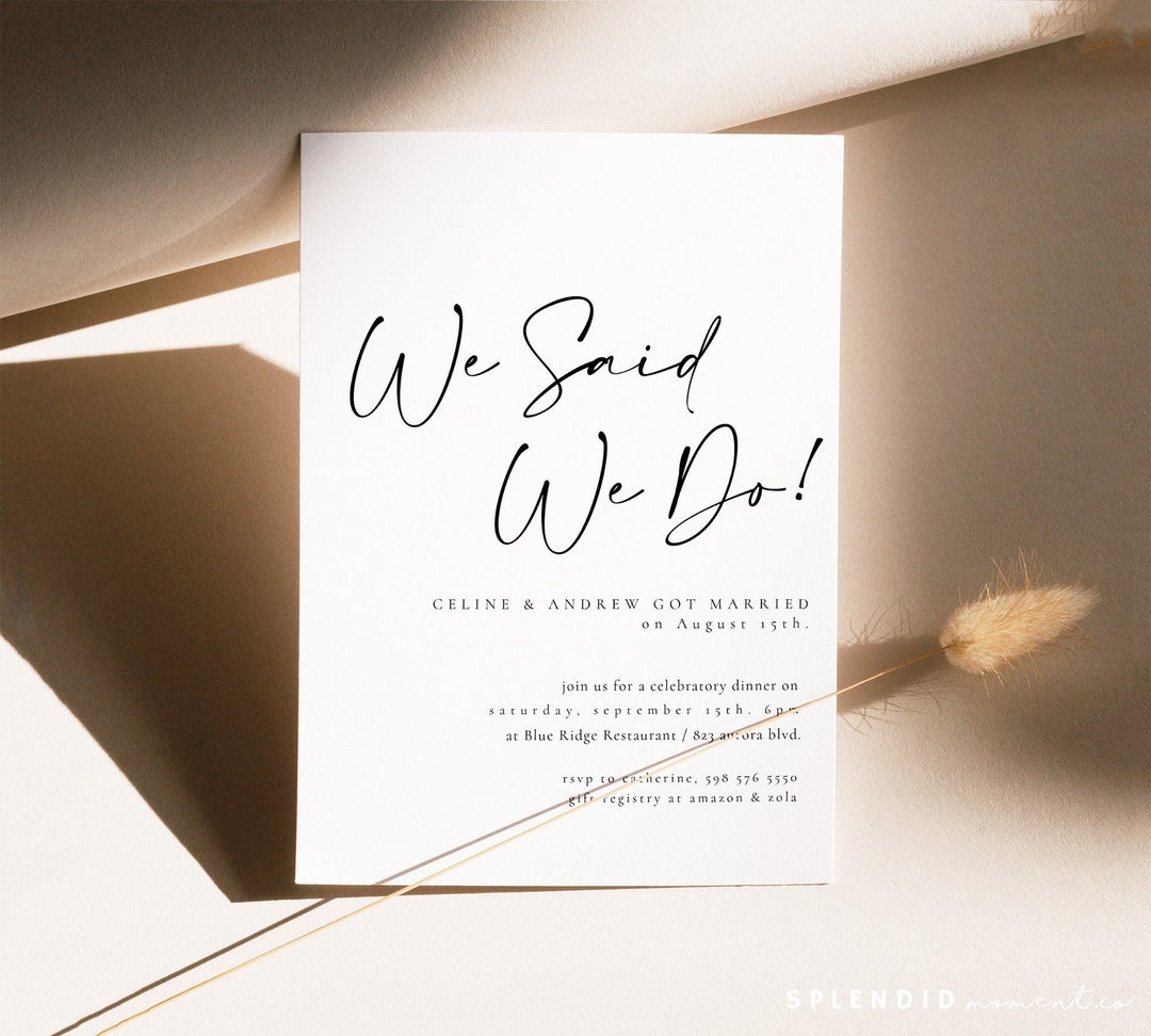 Elopement Reception Invitation Template, Elopement Party Invitation, Wedding Reception