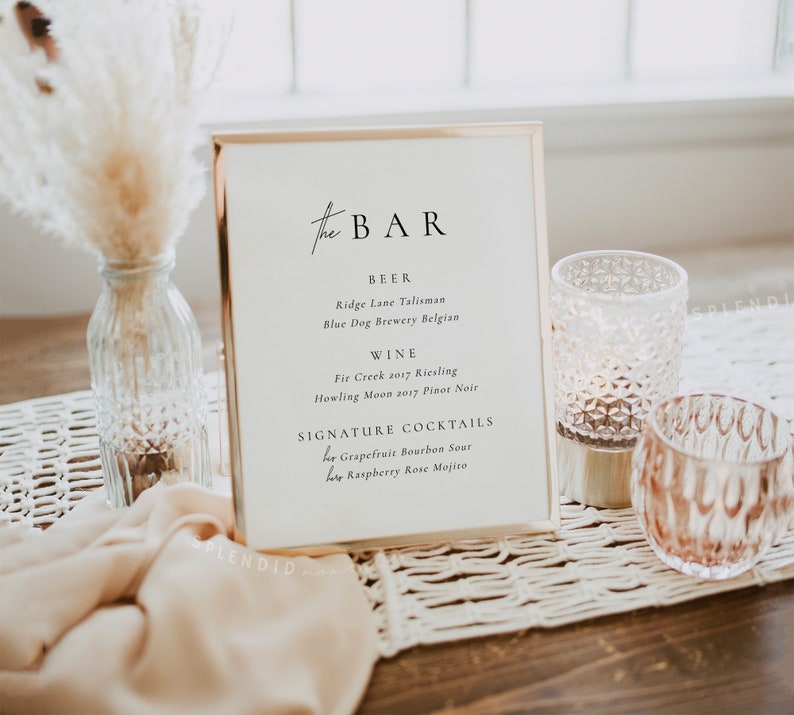 Elegant Bar Sign Template, Modern Wedding Bar Sign Template, Printable Bar Sign Template, Elegant Wedding Drinks Sign, DIY Bar Menu Claire image 3