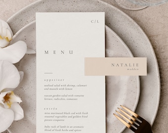 Modern Wedding Menu Template, Wedding Monogram Menu, Wedding Logo Menu, Minimalist Wedding Menu Card, Place Card Menu - Claire