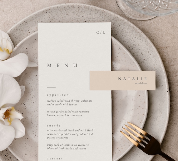 Modern Wedding Menu Template, Wedding Monogram Menu, Wedding Logo Menu, Minimalist Wedding Menu Card, Place Card Menu - Claire
