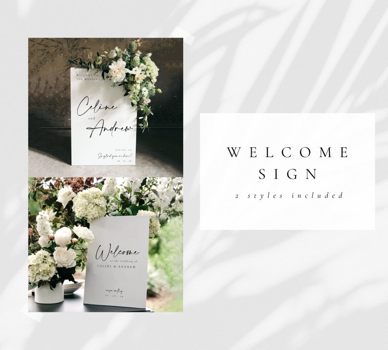 Modern Wedding Reception Bundle, Editable Wedding Sign Template Set, Reception Wedding Kit, Welcome Sign Seating Chart Bar Sign CELINE image 2