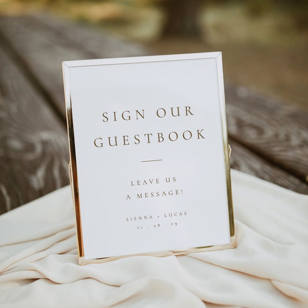 Gold Wedding Guestbook Sign Template, Guest Book Printable Table Top, Sign the Guest Book, Gold Sign Our Guestbook Wedding Sign - Sienna