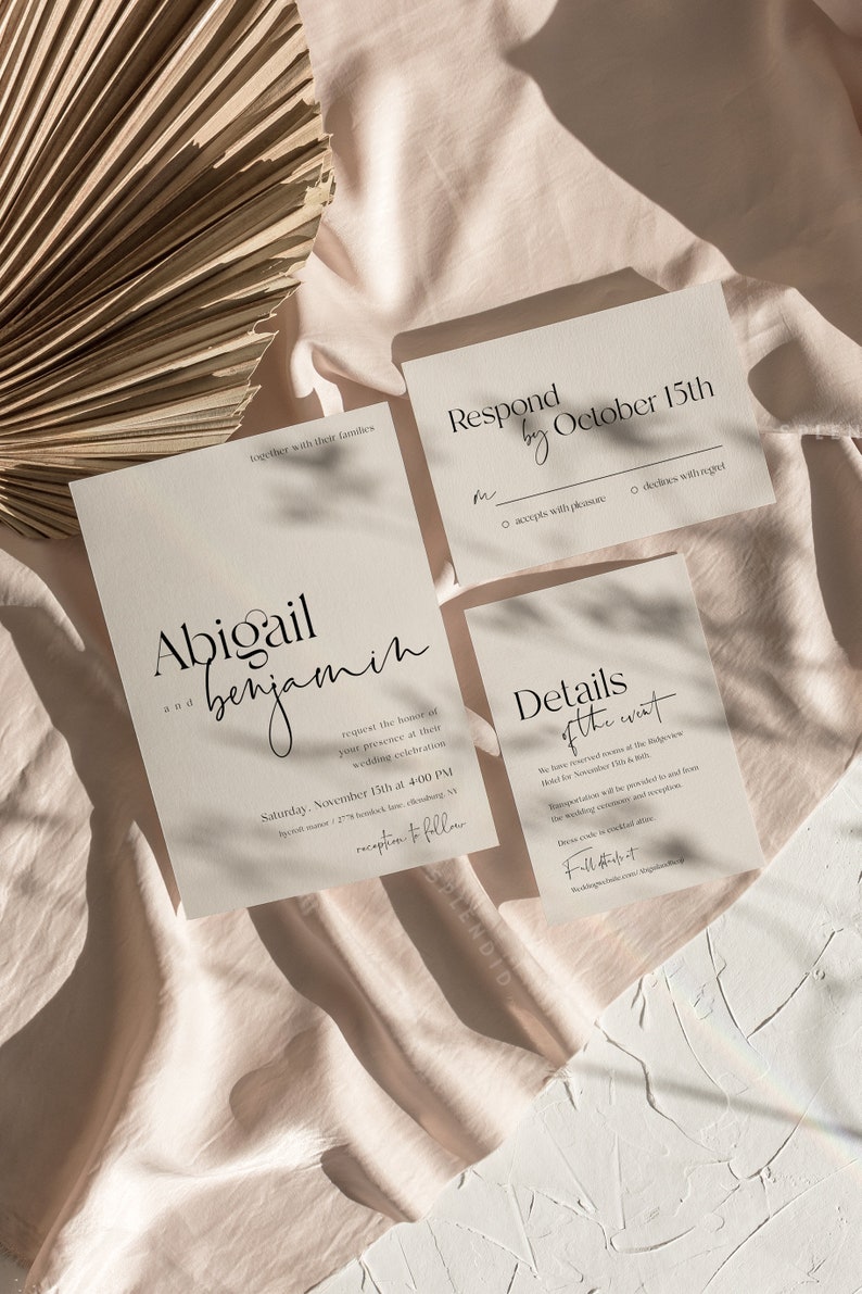 Modern Wedding Invitation Suite Template, Invitation Set with QR Code, Minimalist Wedding Invitation Template Abigail image 8