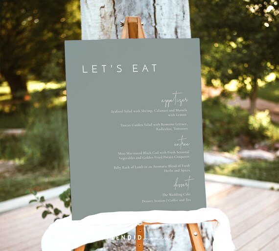 Sage Green Wedding Menu Sign Template: Minimalist Printable (Digital) - Liv
