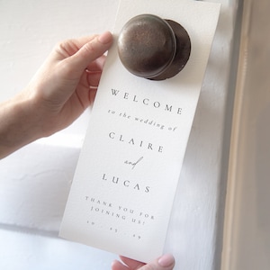 Modèle d'accroche-porte de mariage moderne, accroche-porte le week-end de mariage, plaque d'autocollant de porte Ne pas déranger, carte de bienvenue de mariage à destination - Claire