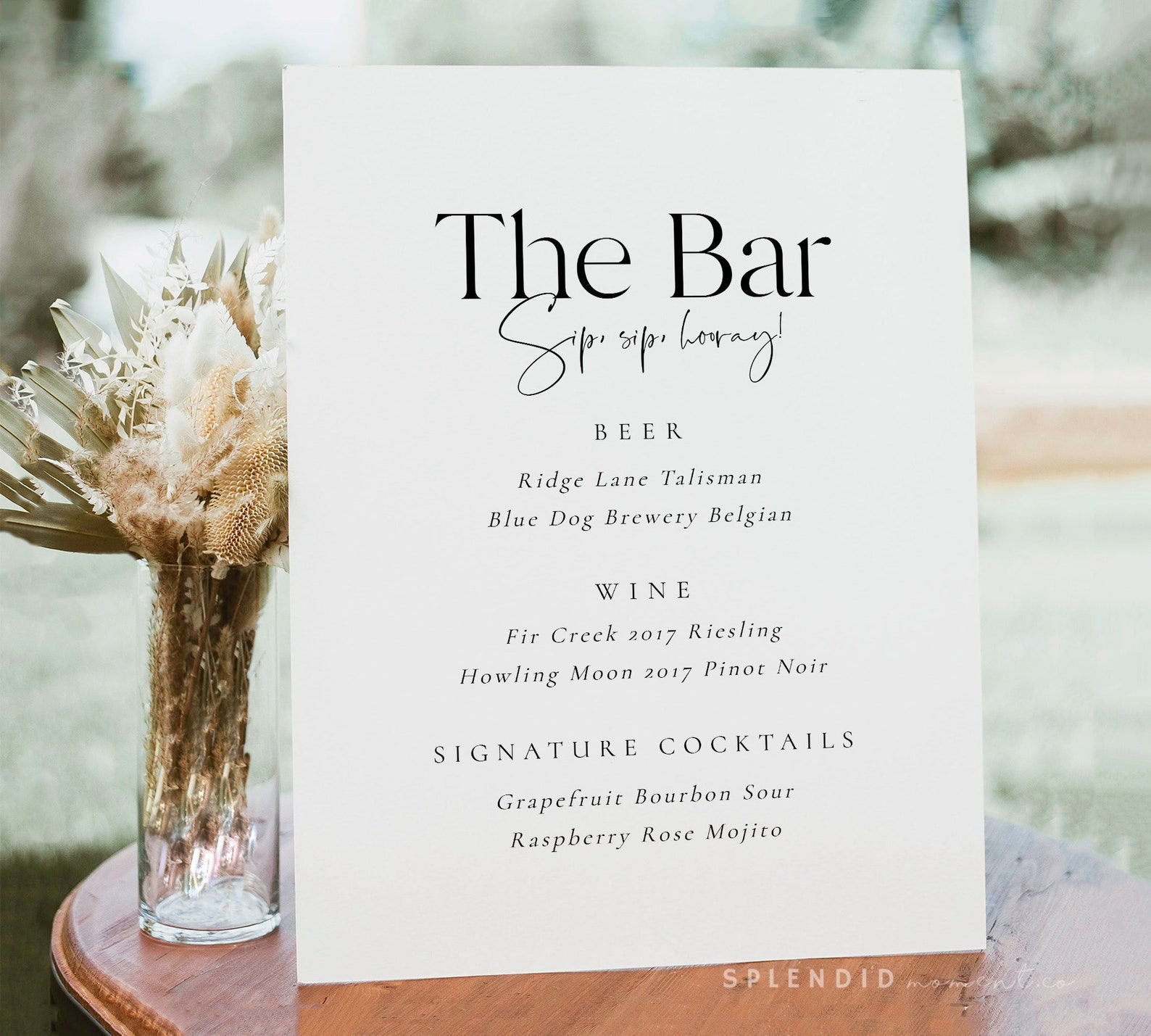 Modern Bar Menu Sign Template Editable Elegant Wedding Bar | Etsy
