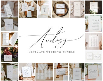 Elegant Wedding Invitation Template Bundle, Modern Wedding Templates, Simple Invitation Suite Template Set, Printable Wedding Set - AUDREY