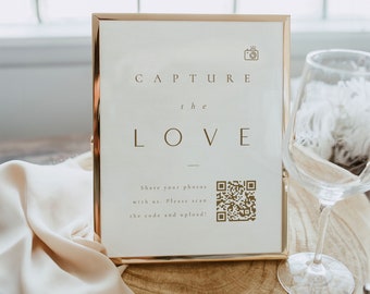Sjabloon Modern Share The Love-fotobord: gouden bruiloft QR-code gastenboek (digitaal) - Sienna