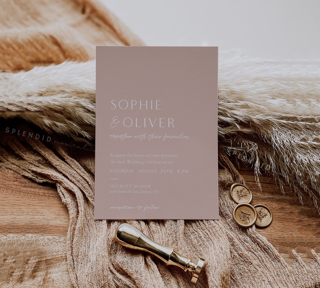 Dusty Rose Wedding Invitation Template Neutral Wedding - Etsy