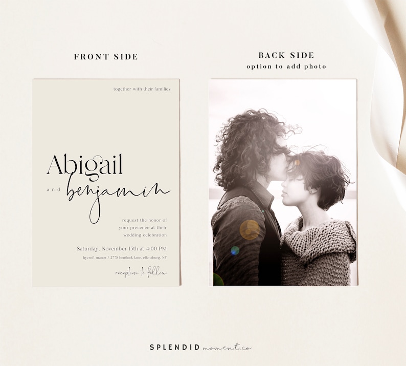 Modern Wedding Invitation Suite Template, Invitation Set with QR Code, Minimalist Wedding Invitation Template Abigail image 7