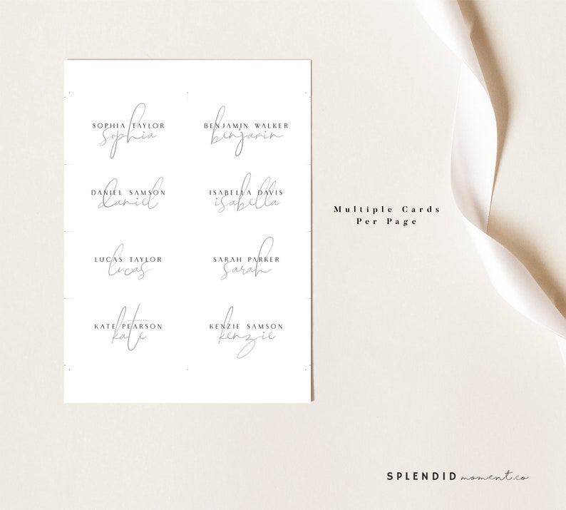 Minimalist Place Cards Template, Modern Wedding Name Cards, DIY Escort ...