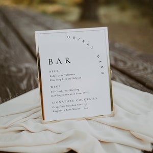 Hochzeit Bar Schild Vorlage, Moderne Getränke Schild, Bar Karte Empfang Vorlage, Cocktails Wein Bier Schild - Sophia