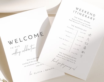 Wedding Itinerary Timeline Card Template, Printable Itinerary Template, Wedding Timeline, Modern Wedding Weekend Itinerary Template - Liv