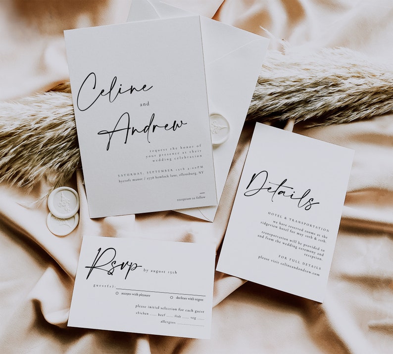 Modern Wedding Invitation Templates Bundle, Modern Invitation Suite Template Bundle, Wedding Invitation Kit Ultimate Editable Set CELINE image 2