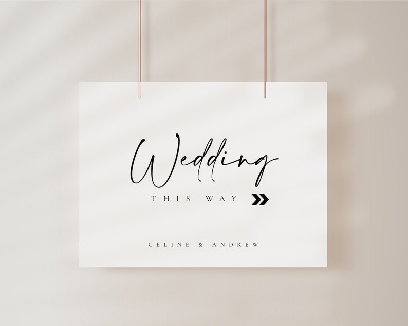 Wedding Direction Sign Template, Ceremony Reception Sign, Wedding This Way Sign Set, Ceremony Arrow Sign, Editable Templates Celine image 1