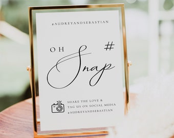 Wedding Hashtag Sign Template, Hashtag Sign, Wedding Social Media Sign, Oh Snap Sign, Share Your Photos Sign QR Hashtag - Audrey