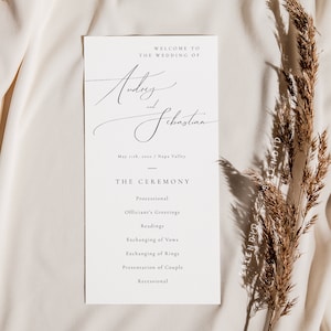 Plantilla elegante de programa de boda, orden de servicio de boda moderno, plantilla de programa de ceremonia editable e imprimible, descarga instantánea - Audrey