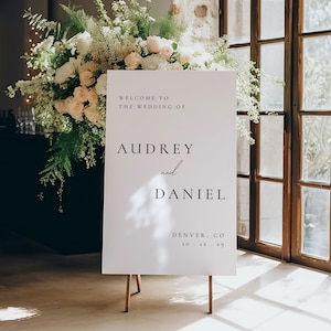 Moderne Hochzeits-Willkommensschild-Vorlage, Willkommen bei der Hochzeit des Zeichens, Ereignis-Willkommensschild, bearbeitbares Willkommenszeremonieschild - Audrey