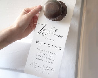 Wedding Door Hanger Template, Welcome to Our Wedding Door Hanger Card, Hotel Door Hanger Card, Minimalist Wedding Welcome Card - Audrey