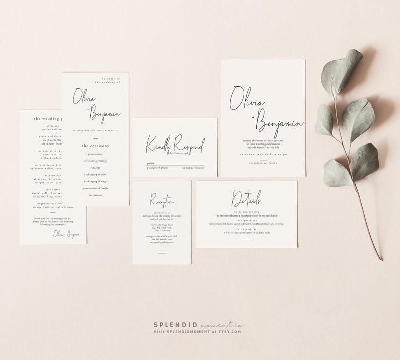 Modern Wedding Invitation Suite Template, Off White Wedding Invitation Set, Printable Minimal Wedding Invitation, Blush Wedding Suite Kyra image 1