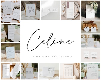 Modern Wedding Invitation Templates Bundle, Modern Invitation Suite Template Bundle, Wedding Invitation Kit Ultimate Editable Set - CELINE