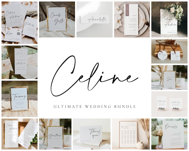 Modern Wedding Invitation Templates Bundle, Modern Invitation Suite Template Bundle, Wedding Invitation Kit Ultimate Editable Set CELINE image 1