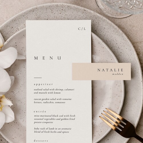 Minimal Wedding Place Cards Template, Slim Wedding Guest Name Cards, Printable Custom Name Cards, Small Place Cards - Claire