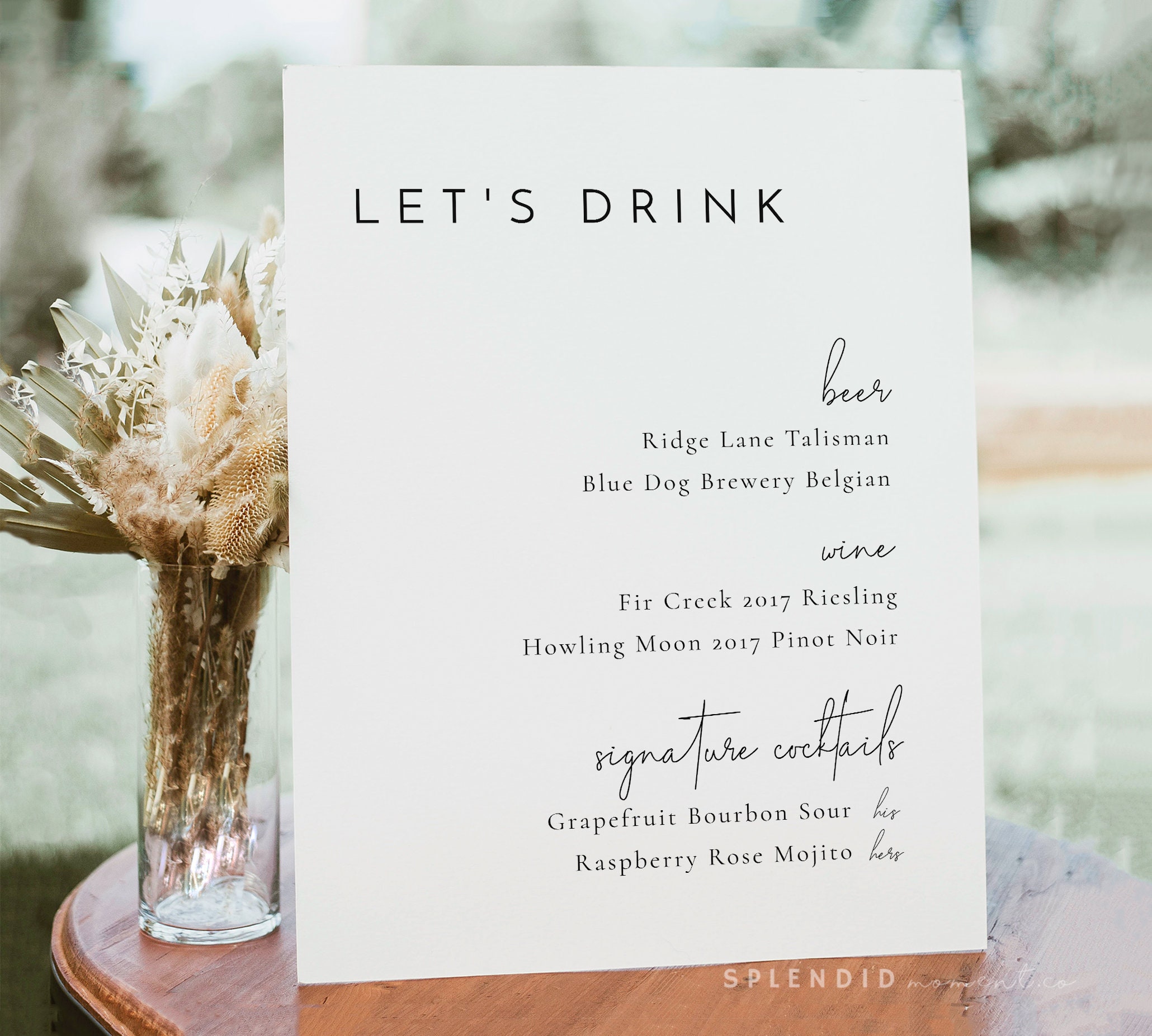 Minimalistische Hochzeit Bar Menü Vorlage bearbeitbare Etsy