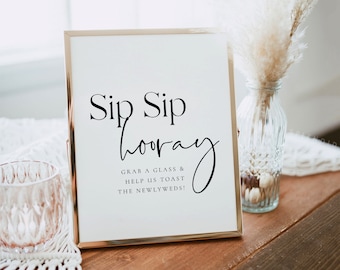 Wedding Champagne Sign Template: Sip Sip Hooray (Digital Download) - Abigail