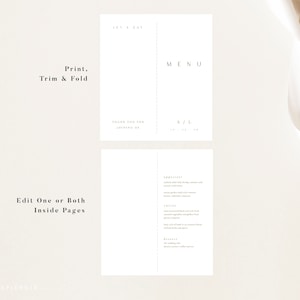 Modern Wedding Menu Folded Menu Template Personalized Menu Food and Modern Wedding Menu Folded Menu Template Personalized Menu Food and
