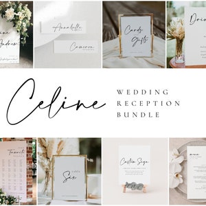 Bruiloftsborden receptiebundel, borden voor huwelijksceremoniereceptie, welkomstbord, stoelentabel, barbord, menu, plaatskaart - CELINE