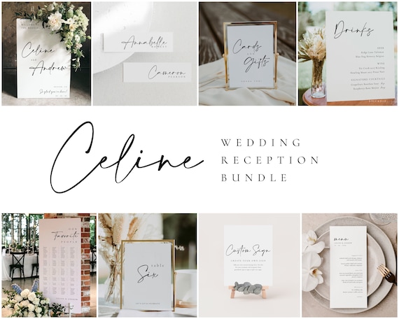 Modern Wedding Sign Bundle: Minimalist Reception Decor Kit (Digital Download) - Celine