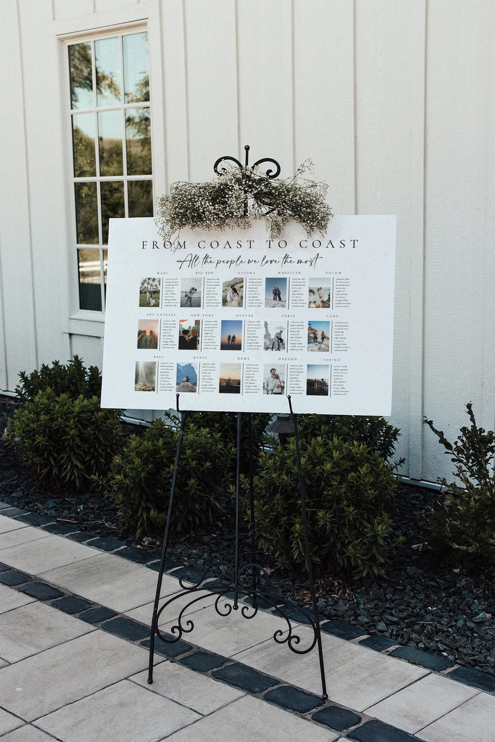 Elegant Wedding Seating Chart Template, Travel Photo Seating Sign, Reception Guest Table Seating Arrangement, Picture Seating Map - Celine
