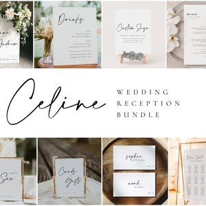 Modern Wedding Reception Bundle, Editable Wedding Sign Template Set, Reception Wedding Kit, Welcome Sign Seating Chart Bar Sign CELINE image 1