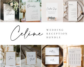 Modern Wedding Reception Bundle, Editable Wedding Sign Template Set, Reception Wedding Kit, Welcome Sign Seating Chart Bar Sign - CELINE