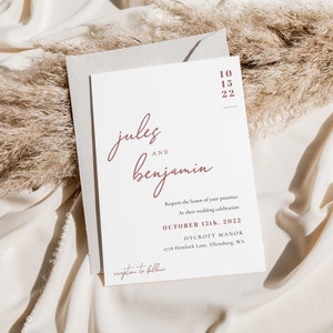 Plantilla de invitación de boda rosa empolvado (descarga digital) - Jules