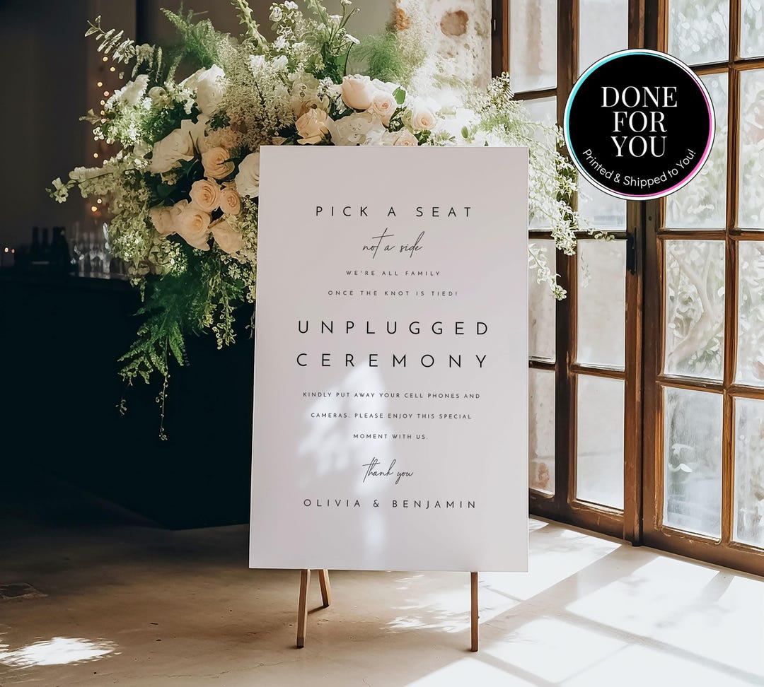 Unplugged Ceremony Sign, PRINTED Wedding Welcome Sign, Foam Board ...