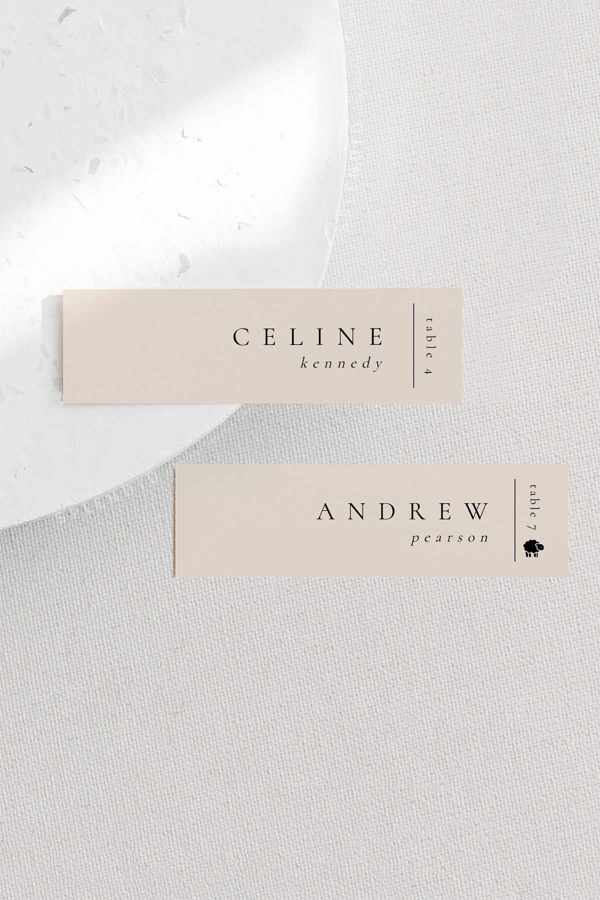 Beige Wedding Place Card Template: Minimalist Slim Design for Menu Pairing  (Digital) - Claire