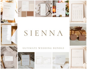 Terracotta Wedding Invitation Set: Minimalist Gold Template Bundle (Digital) - Sienna