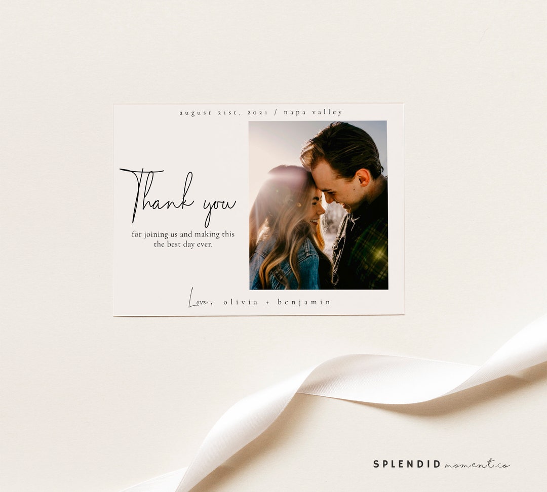 Modern Wedding Thank You Card Template With Photo: Off-white Neutral ...