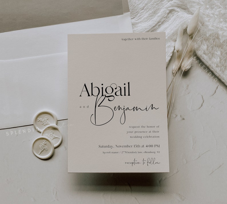 Modern Wedding Invitation Suite Template, Invitation Set with QR Code, Minimalist Wedding Invitation Template Abigail image 5