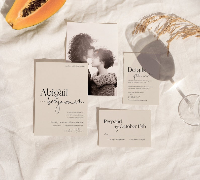 Modern Wedding Invitation Suite Template, Invitation Set with QR Code, Minimalist Wedding Invitation Template Abigail image 6